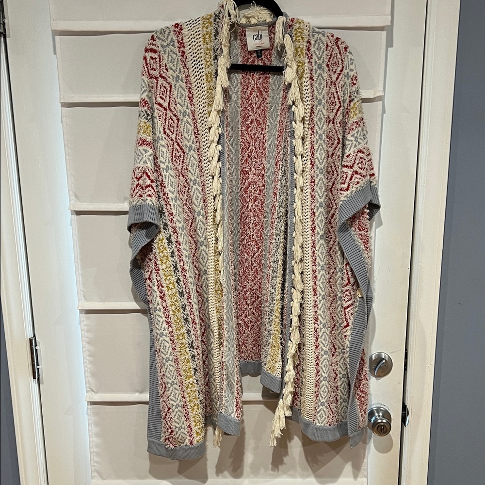 CAbi Red and Gray Knit Cardigan